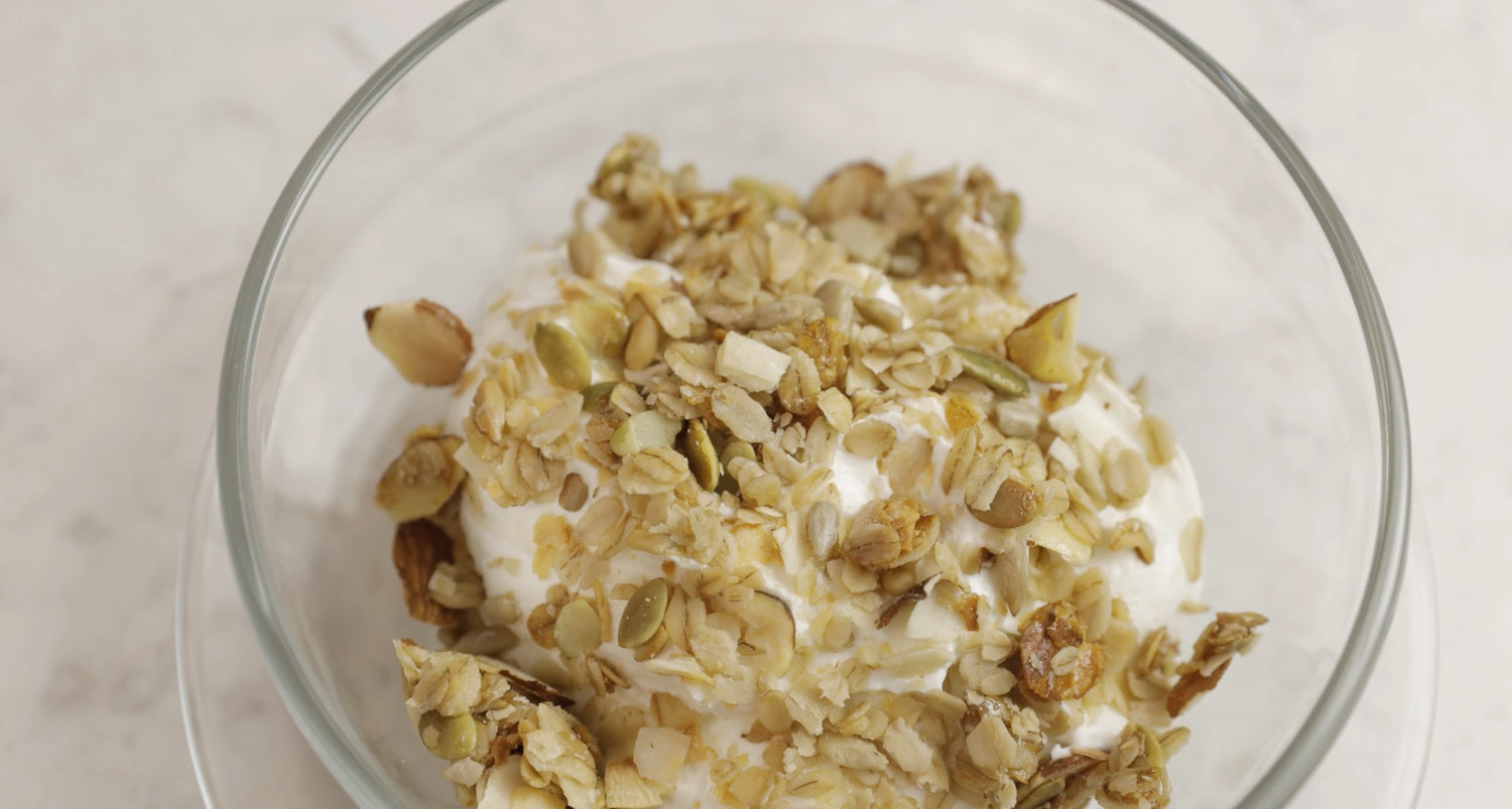 Organic granola in cereal bowl