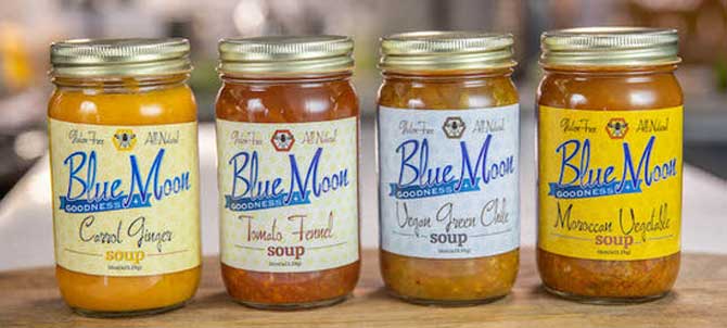 4 jars of the different blue moon goodness soups